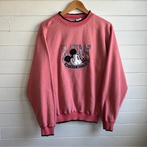 Vintage 90s Disneyland Crewneck Sweatshirt Pink Mickey Mouse Floral Cottagecore